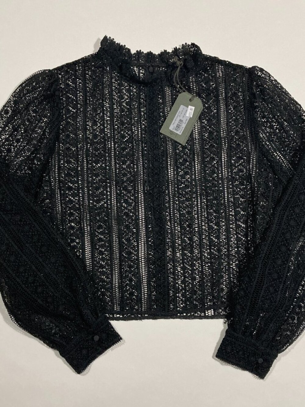 All Saints "Orla Broderie Top" Black Lace Blouse